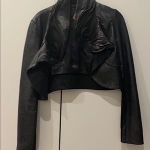 Preloved BCBG Cropped Black Leather Jacket - Small